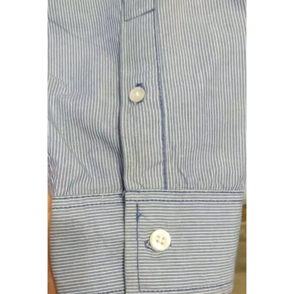 American Rag Men’s XXL Blue Button Front Shirt Micro Check Long Sleeve Casual - Picture 5 of 7
